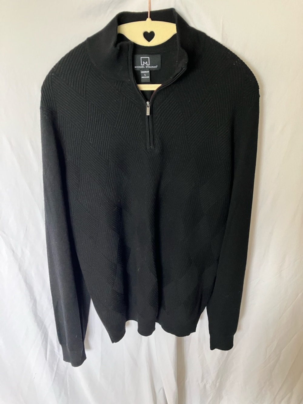 Michael Strahan: Black Quarter-Zip Sweater- Wool Blend- L